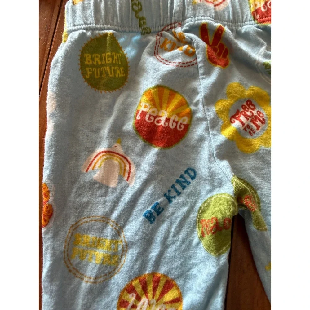 Angel Dear Kids Blue Bamboo Viscose Peace Love Happy Vibes Pajama Set 6-12M